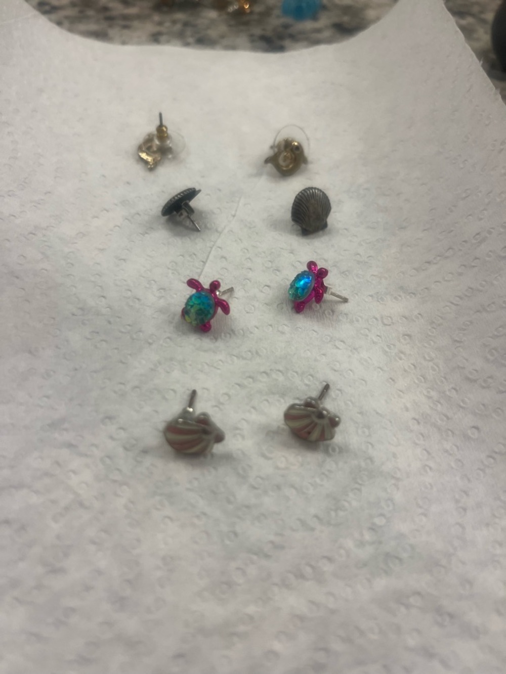 Beach  Stud Earring Set - Shell & Turtle Motifs in Pink, Turquoise, Silver